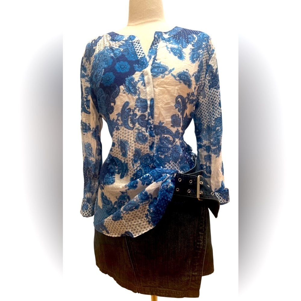 NWT - Grand & Greene Blue Floral Women's Sheer Blouse
